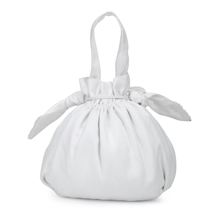 EnWhite Festive White Pearl Wrist Potli Bag