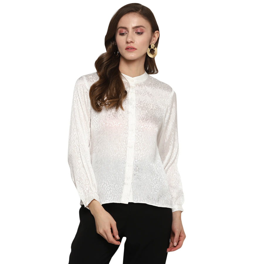 EnWhite silk Ban neck shirt