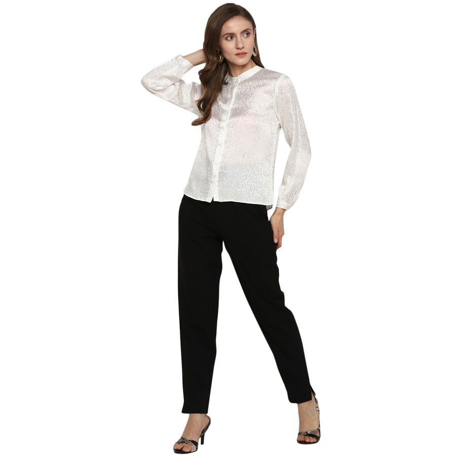 EnWhite silk Ban neck shirt