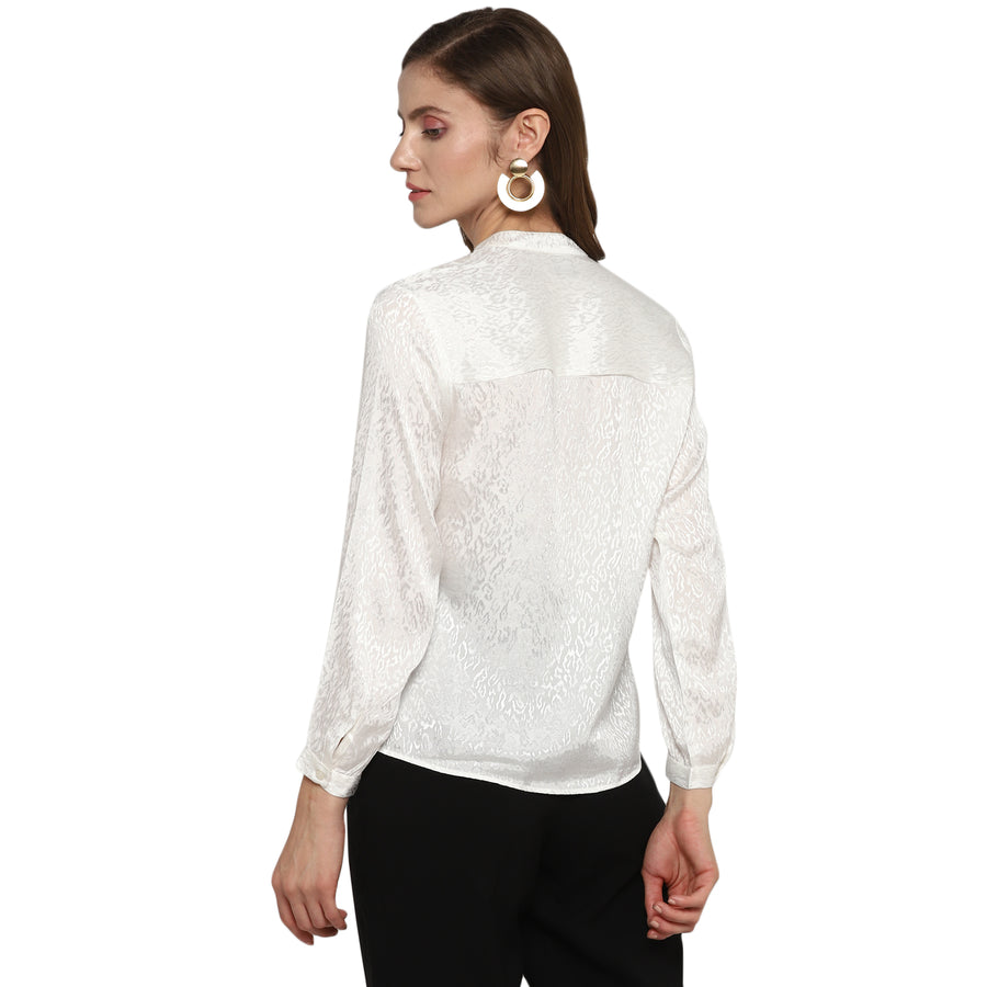 EnWhite silk Ban neck shirt