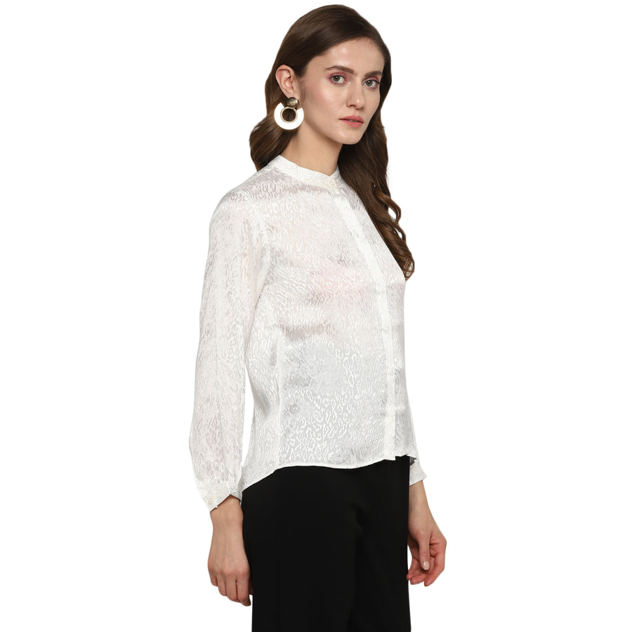 EnWhite silk Ban neck shirt