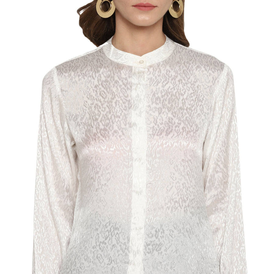 EnWhite silk Ban neck shirt