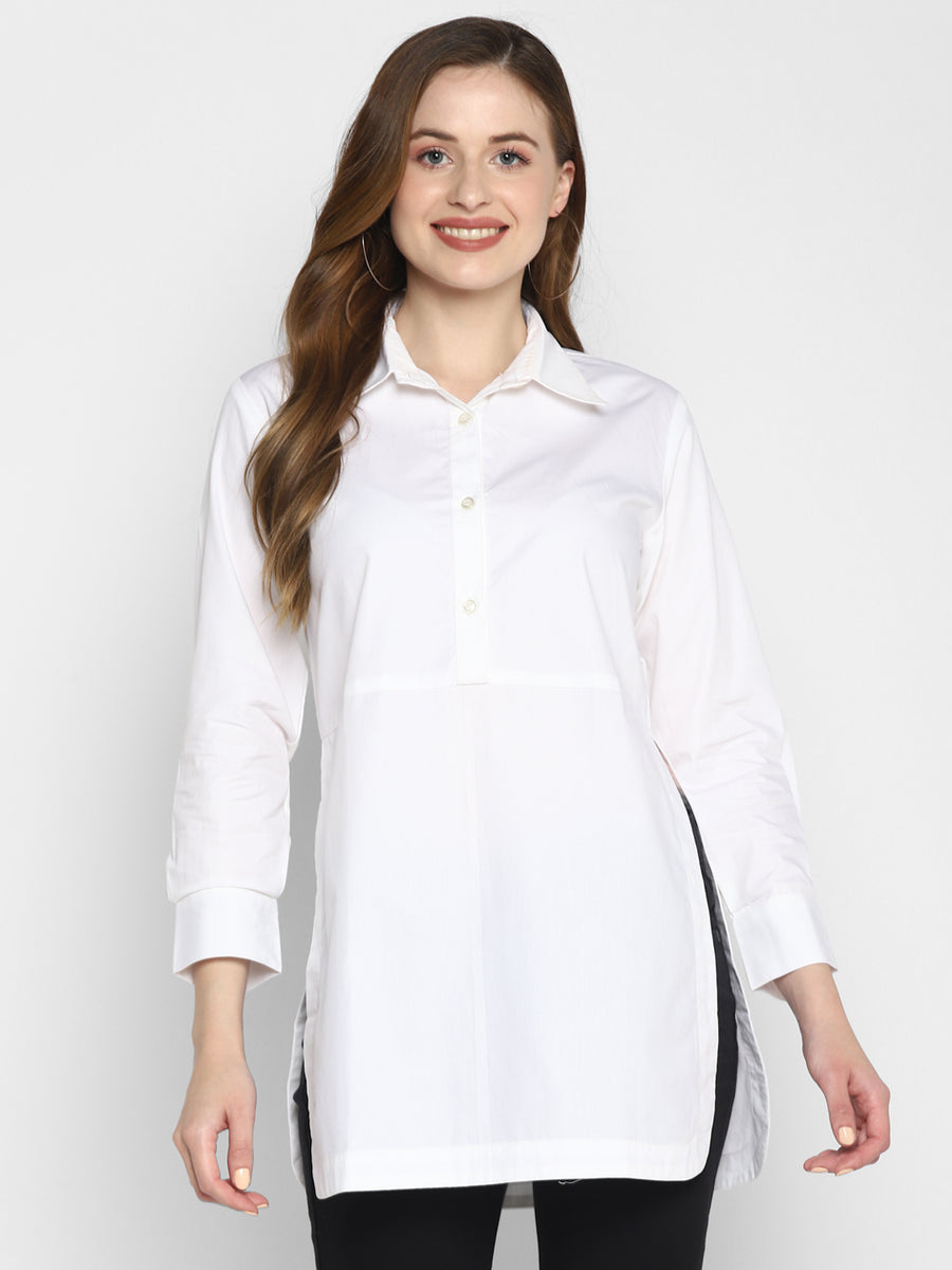 Enwhite collared short kurta with round hemline