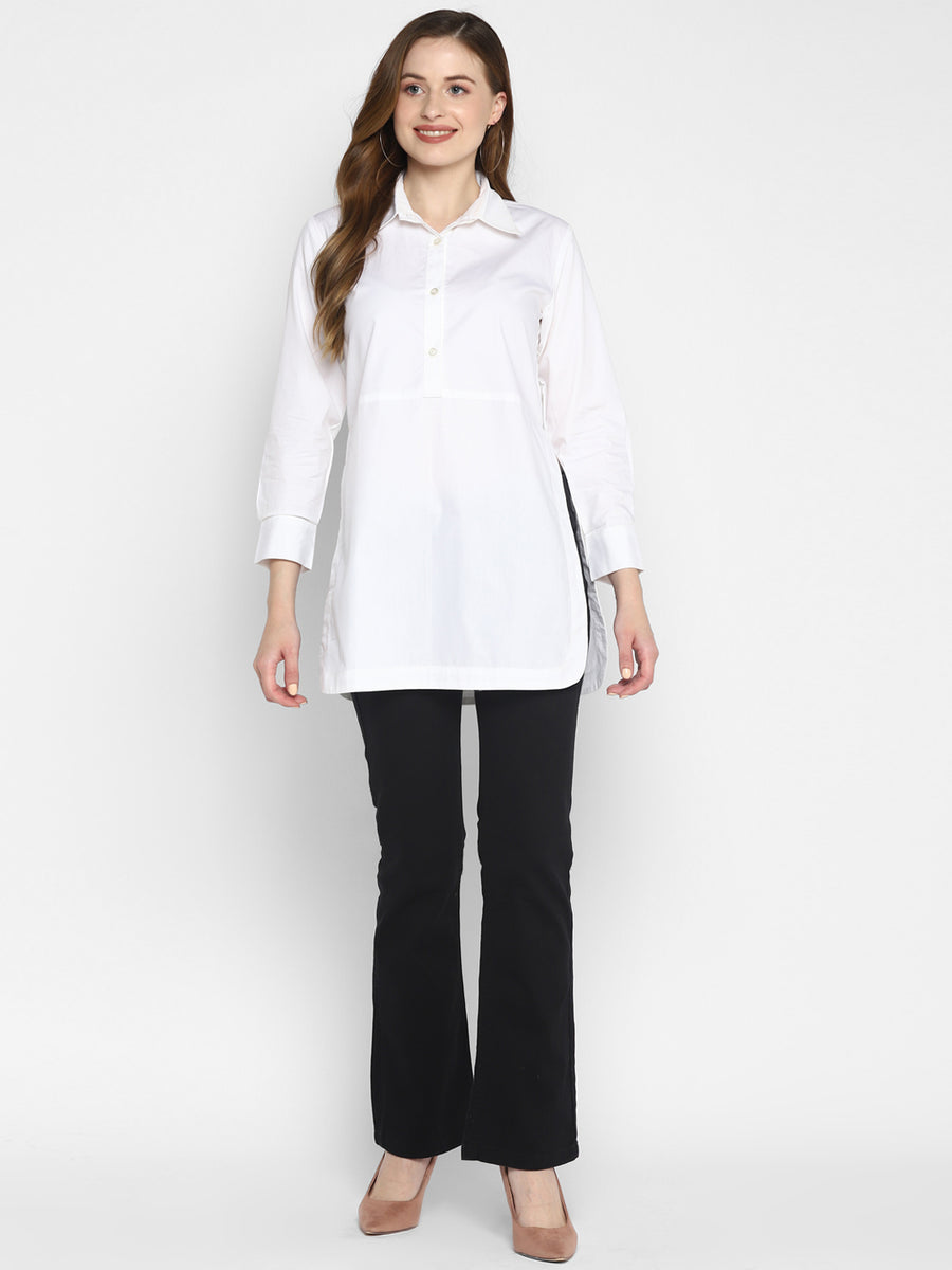 Enwhite collared short kurta with round hemline