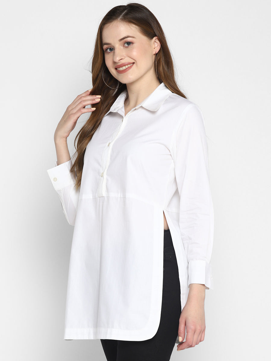 Enwhite collared short kurta with round hemline