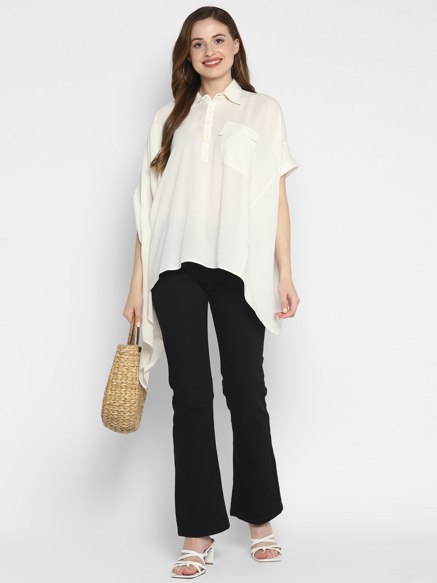 Enwhite Kaftan Style Collared Top With Short Sleeves