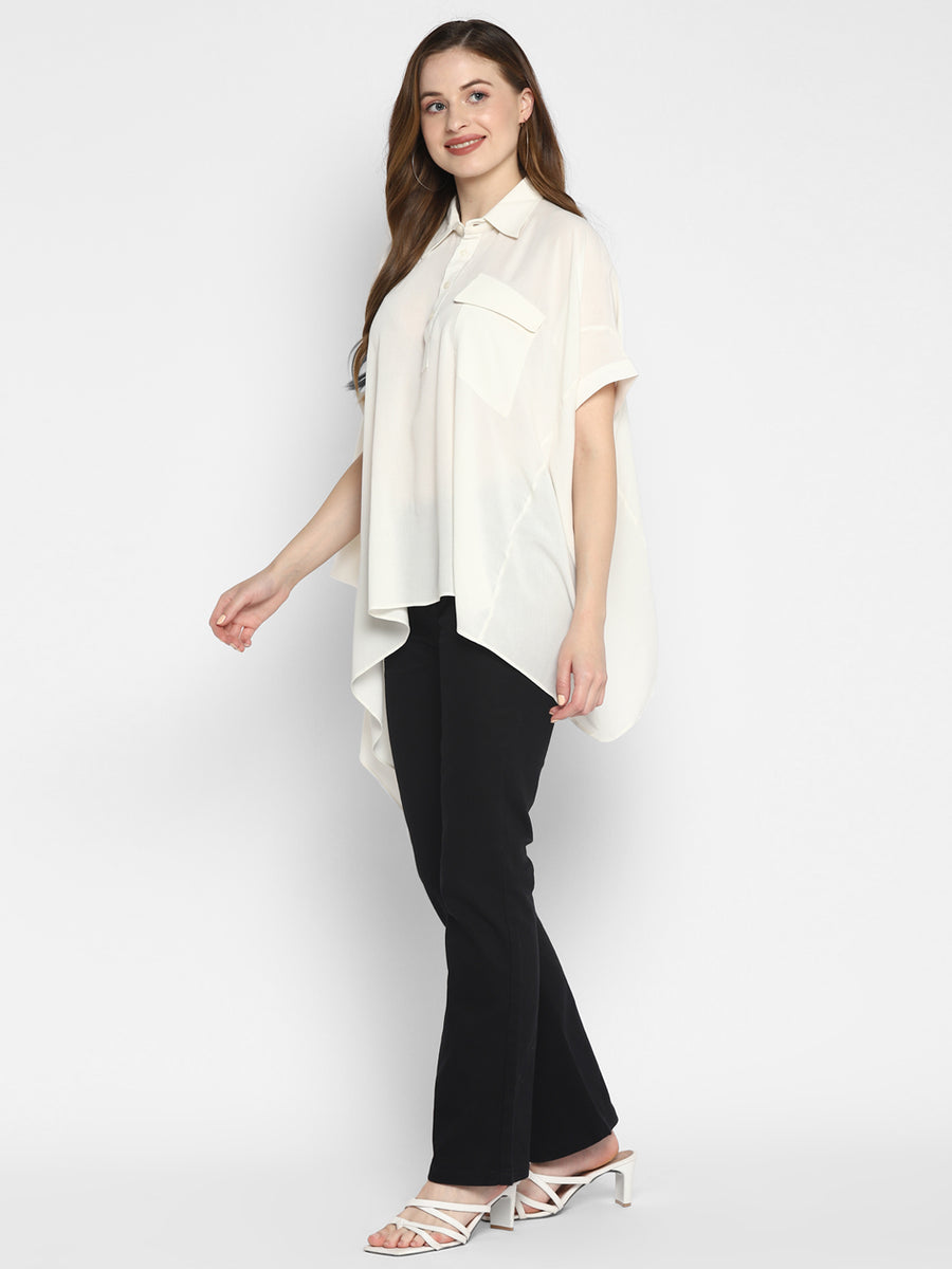 Enwhite Kaftan Style Collared Top With Short Sleeves